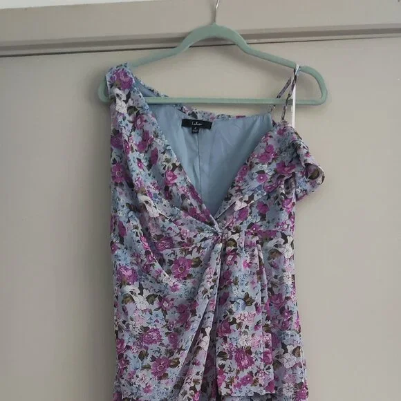 Floral Long Gown with High Slit Asymmetrical - Picture 1 of 4